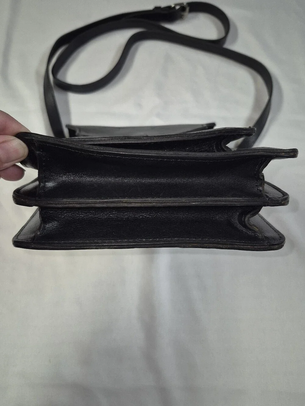 Patricia Nash Buckley Black Leather 3 Compartment North South Crossbody Purse